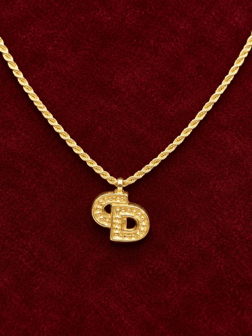 Dior Gold Monogram Pendant Necklace
